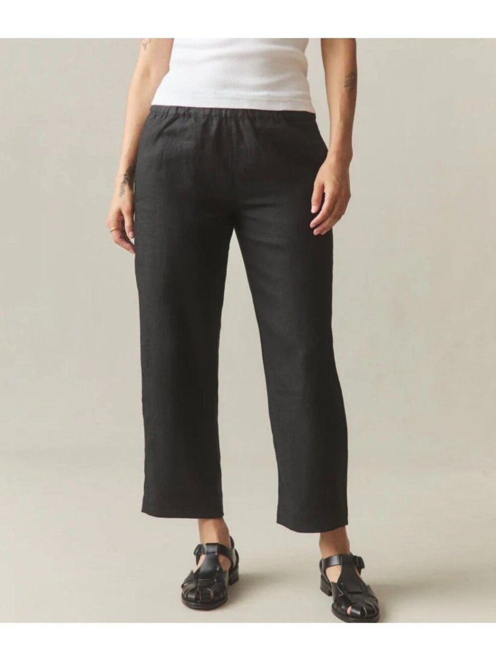 American Giant Women’s Linen Pants Black Cropped Pull On Size L